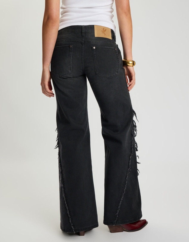 ONE TEASPOON - Johnnies Low Waist Wide Leg Flared Denim Jeans - Smokey Black