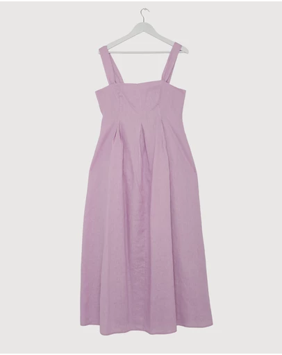 Revibe - Repaired AERE Inara Pleated Linen Midi Dress - AU 14