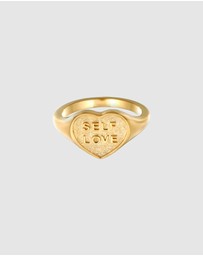 Elli Jewelry - Ring Signet Heart Self Love 925 Sterling Silver Gold-Plated