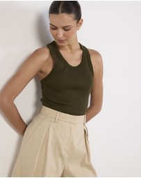 Cirkular - Pre-Loved - Bassike Army Green Ribbed Tank