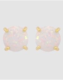 Georgini - Georgini Opal Glow White Created Opal Stud Gold Earrings