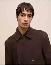 Trenery - Italian Wool Herringbone Peacoat in Coffee Bean