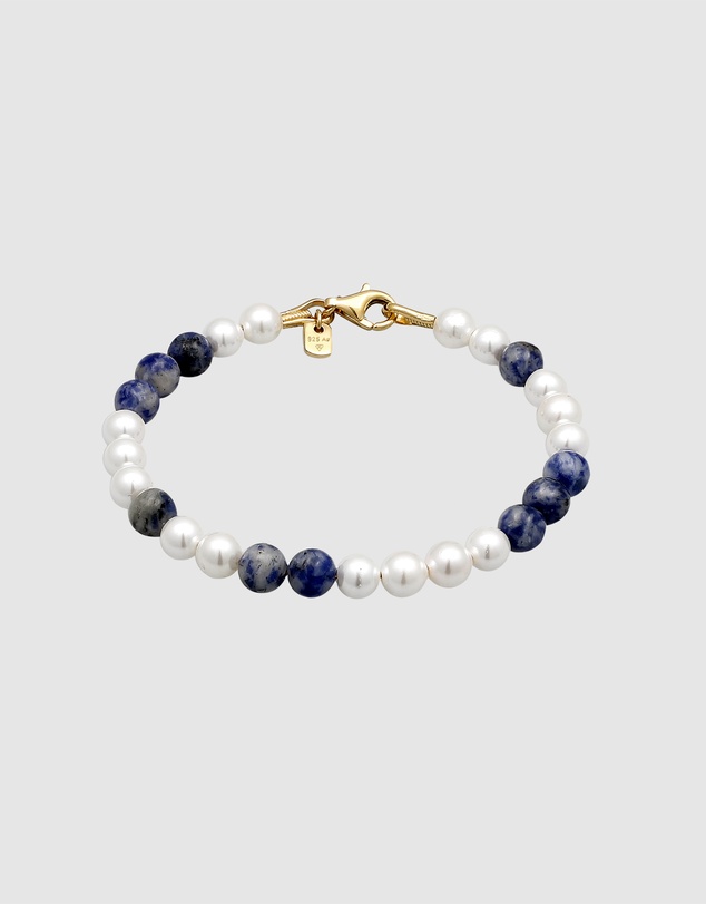 Kuzzoi - ICONIC EXCLUSIVE - Agate and Shell Pearl Bead Bracelet in Gold-Plated 925 Sterling Silver