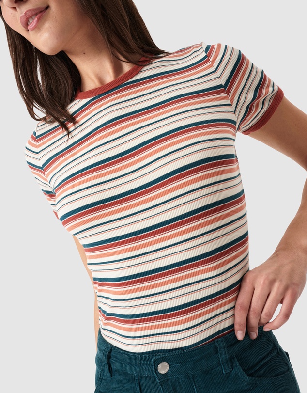 Rolla's - Baby Rib Tee - Dazed Stripe Brick
