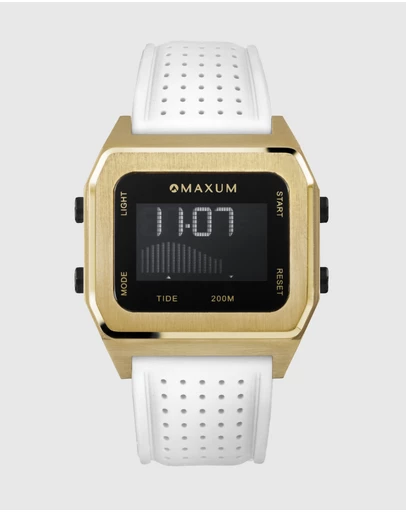 Maxum - Raglan Tide Watch – Gold Case, Black Dial & White Silicone Strap