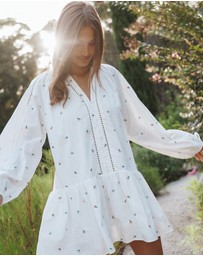 Petal & Pup - Hart Long Sleeve Mini Dress - White Floral