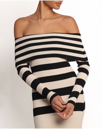 Petal & Pup - Banks Off Shoulder Knit Dress - Black Cream Stripe