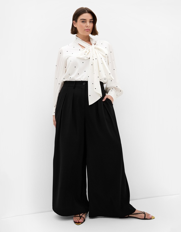 City Chic - Plus size Kensie Spot Neck Tie Top - ivory