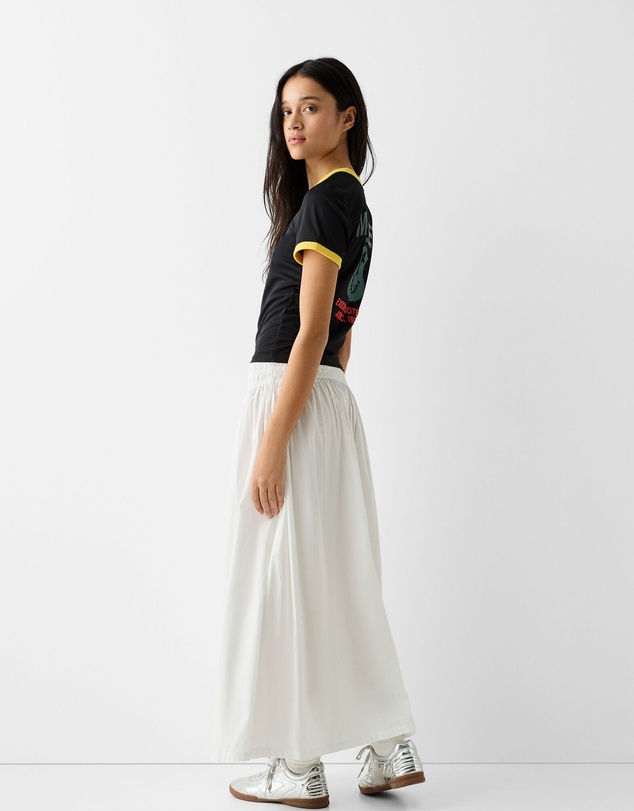 Bershka - Poplin Midi Skirt With Elastic Waistband
