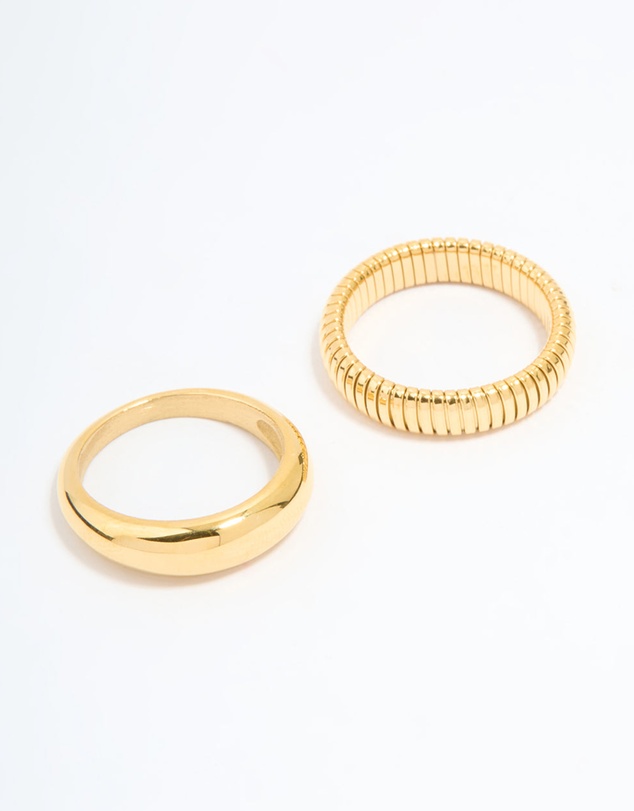 Lovisa - Waterproof Gold Plated Stainless Steel Ridge & Smooth Rings 2-Pack