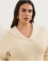 Atmos&Here Curvy - Nori Oversized V-Neck Knit Jumper