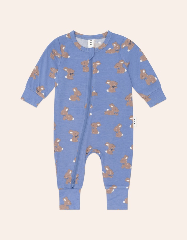 Huxbaby - Vintage Blue Bunny Zip Romper - Babies
