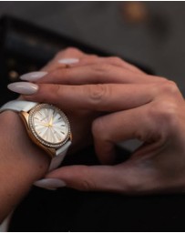 Maxum - Sydney - White Dial, Gold Tone Case & White Leather Band
