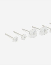 Lovisa - Waterproof Stainless Steel Cubic Zirconia Square Stud Earrings 3-Pack