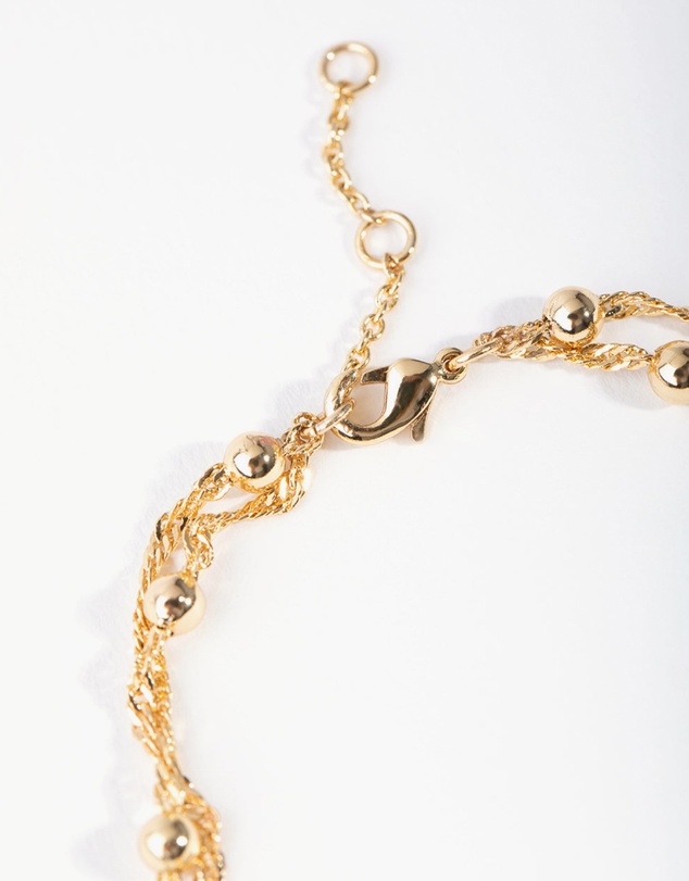 Lovisa - Gold Plated Double Chain & Ball Bracelet