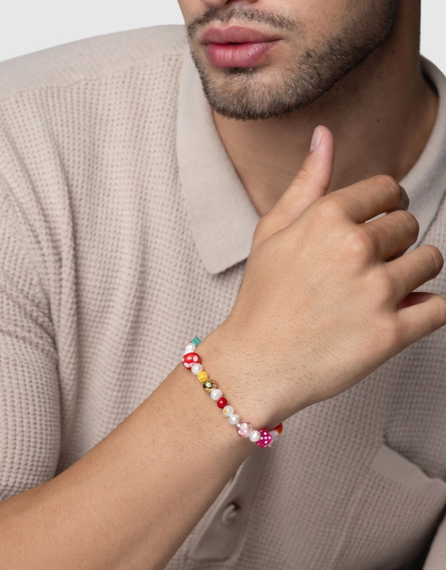 Nialaya Jewellery - Men's Berry Pearl Bracelet with Assorted Beads