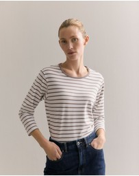 Trenery - Cotton Stripe 3/4 Sleeve T-shirt in Cinder