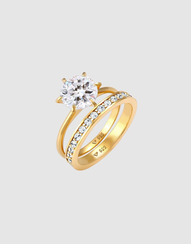 Elli Jewelry - Ring Eternity Set with Crystals in 925 Sterling Silver Gold Plated