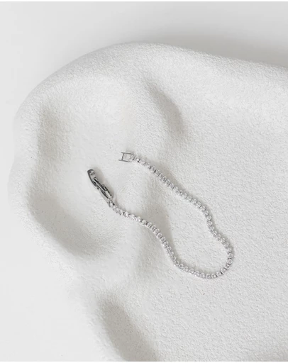 The White Collection - Olive - Minimal Round Stone Silver Tennis Bracelet