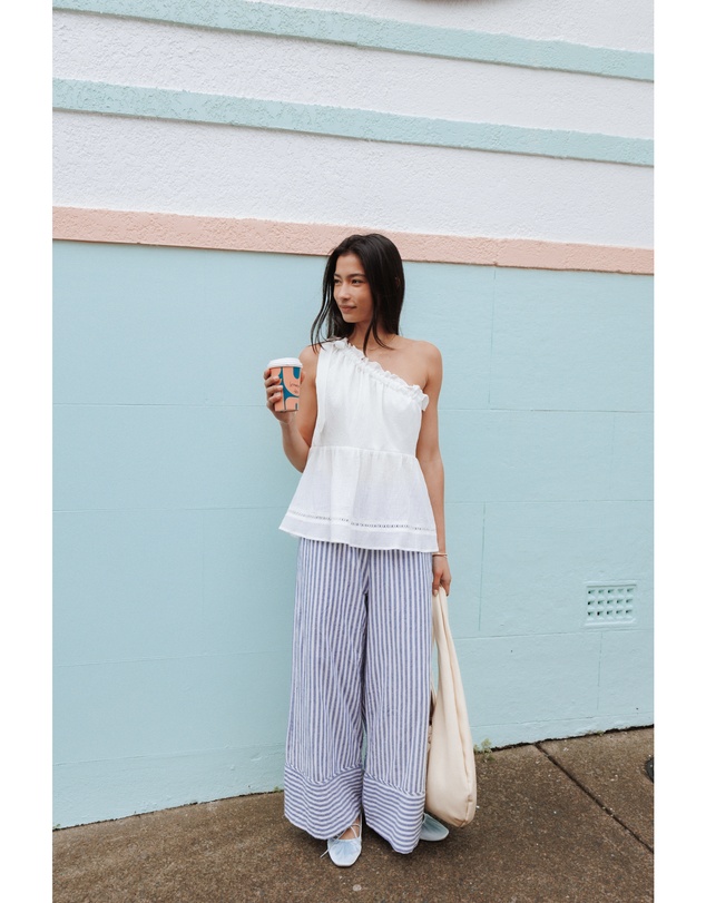 Petal & Pup - Callina Wide Leg Culotte Pants - Blue/White Stripe