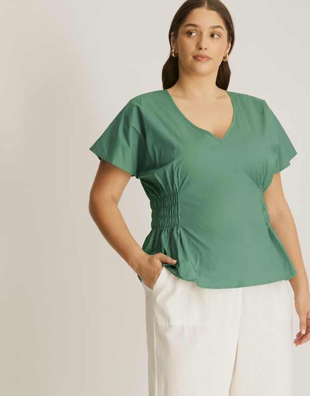 Atmos&Here Curvy - Solene V-Neck Flutter Sleeve Top