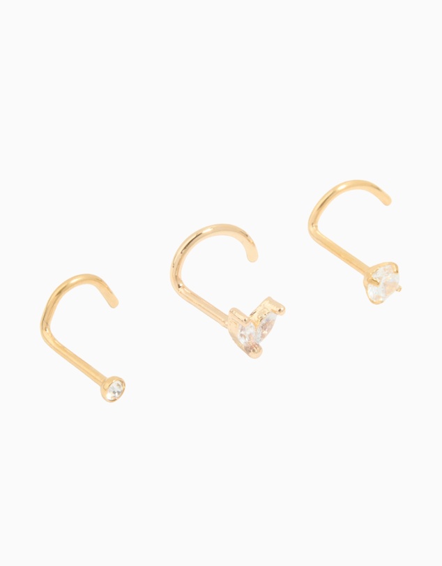 Lovisa - Surgical Steel Cubic Zirconia Classic & Butterfly Nose Studs 3-Pack