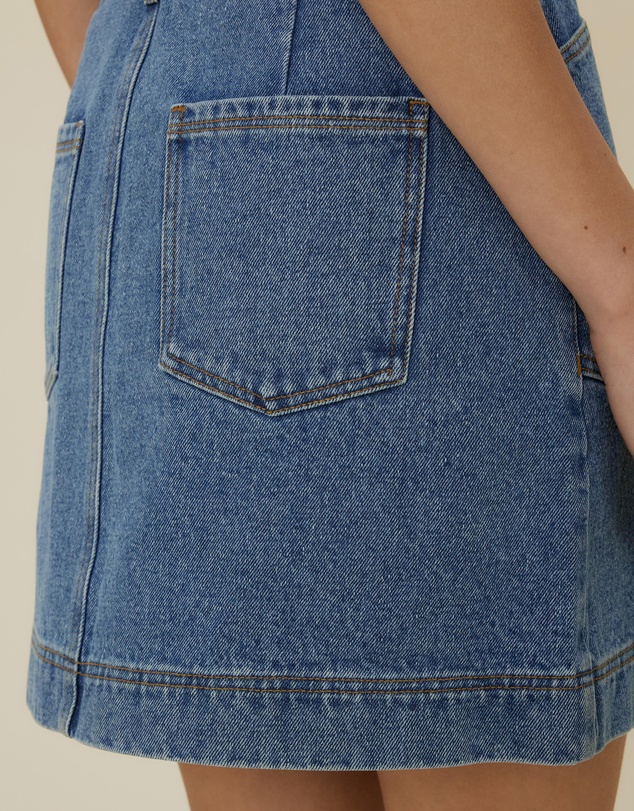 The Fated - Pocket Detail A-Line Denim Mini Skirt