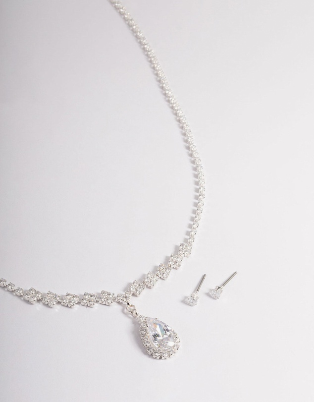 Lovisa - Cubic Zirconia Diamond Pear Stone Necklace Set
