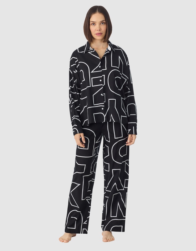 DKNY - Cotton & Viscose Button Up Long Sleeve Long Pyjama Set