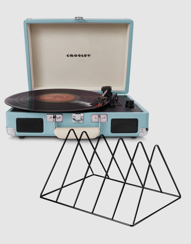 Crosley - Crosley Cruiser Bluetooth Portable Turntable - Turquoise + Gadhouse Vinyl Rack Bundle - Black