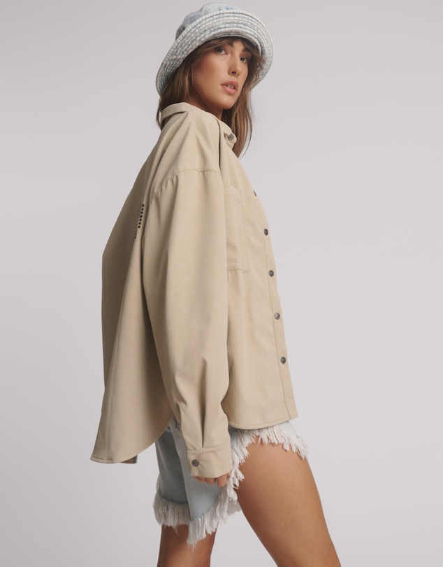 ONE TEASPOON - Studded Heart Faux Leather Daria Jacket - Stone