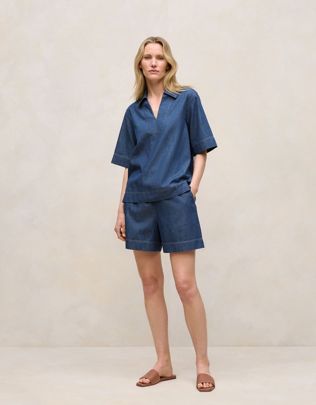 Trenery - Soft Denim Drawcord Short in Mid Blue
