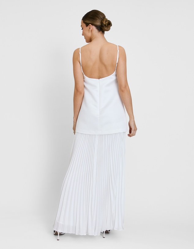 Six Stories - Embellished Pearl Strappy Maxi Dress with Neck Scarf