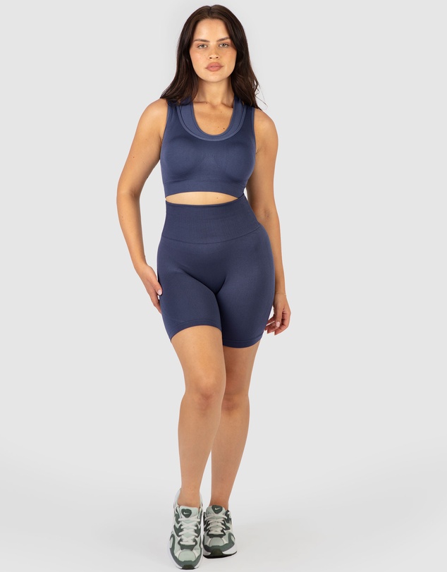 B Free Intimate Apparel - Double Racer Padded Sports Bra & High Waist Midi Biker Shorts Set