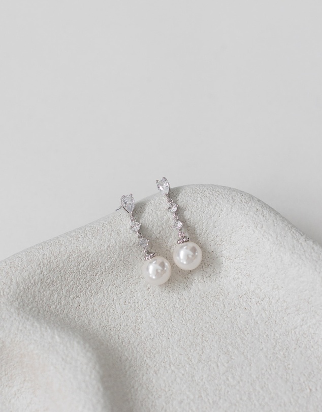 The White Collection - Beatrice - Classic Silver Pearl Bridal Drop Earrings