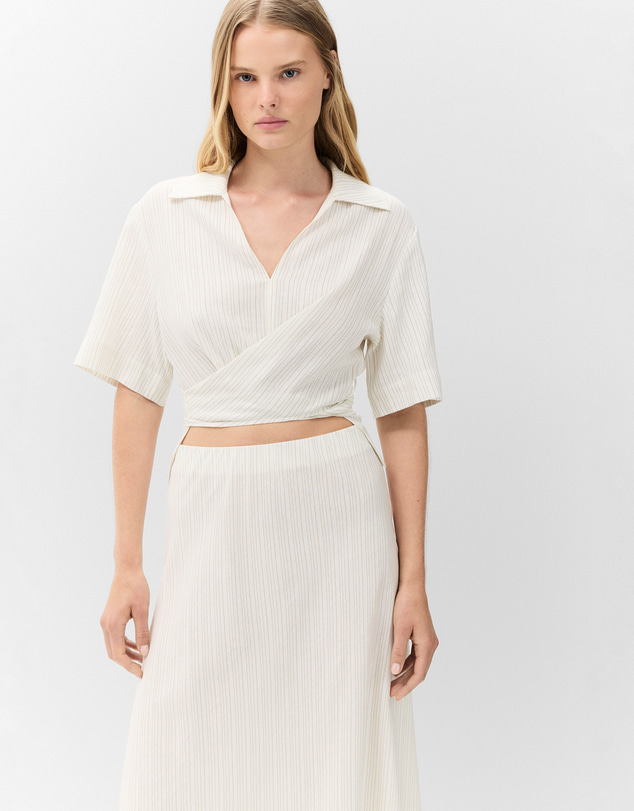 UNISON - Stripe V Neck Wrap Top