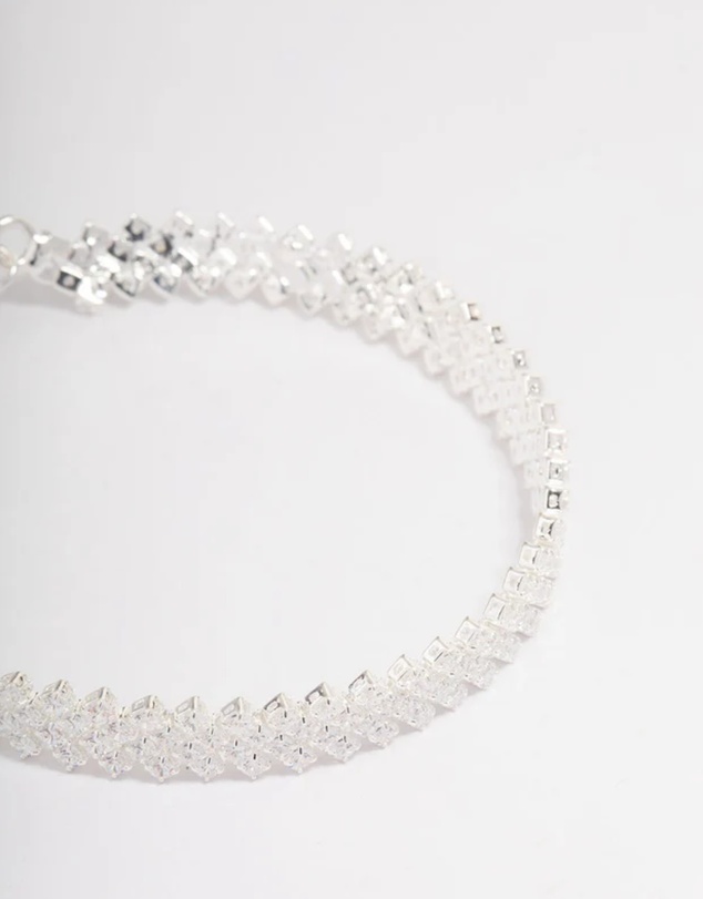 Lovisa - Silver Plated Round Stone Diagonal Tennis Bracelet