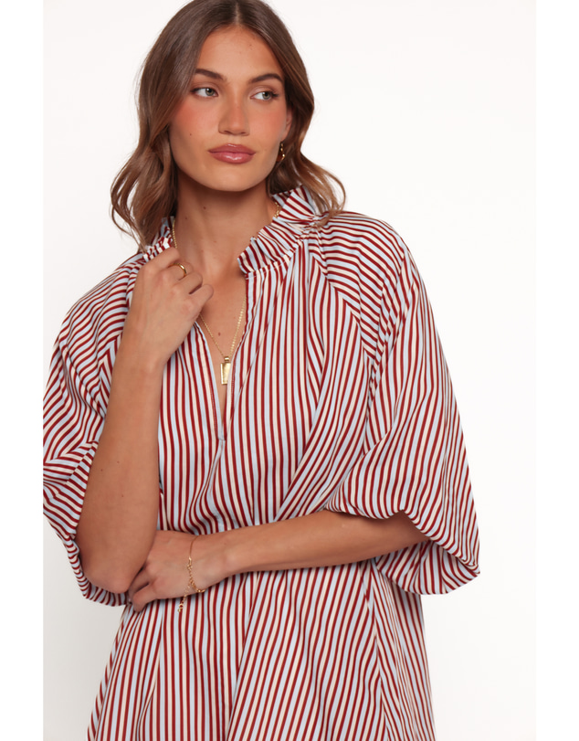 Petal & Pup - Doran Mini Dress - Brown/Blue Stripe