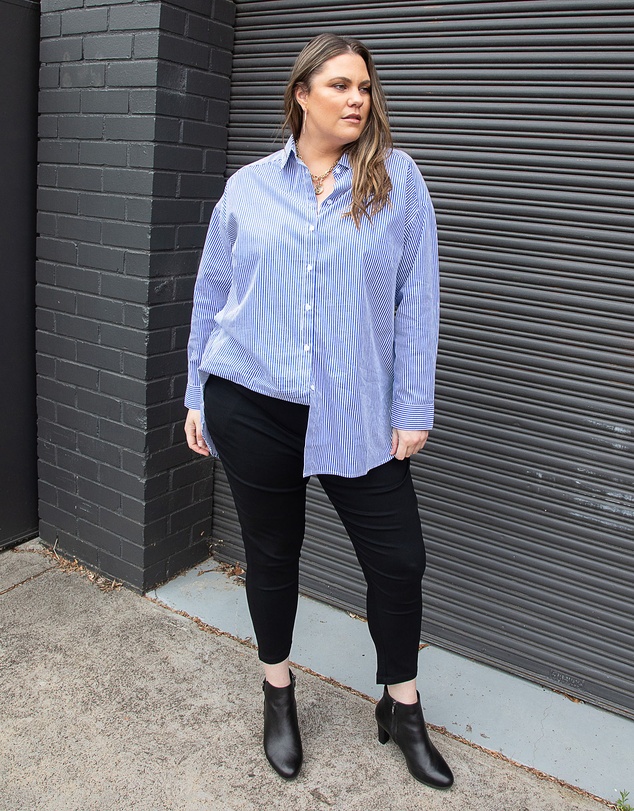 Love Your Wardrobe - Leah Stripe Curved Hem Over Shirt