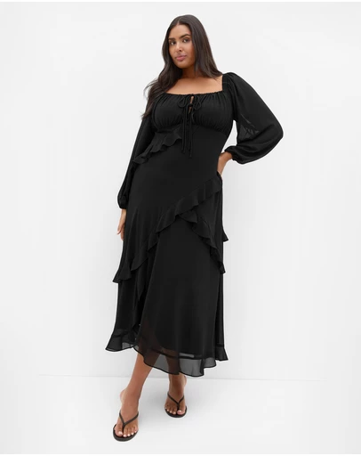 City Chic - Plus size Shayla Long Sleeve Maxi Dress - black