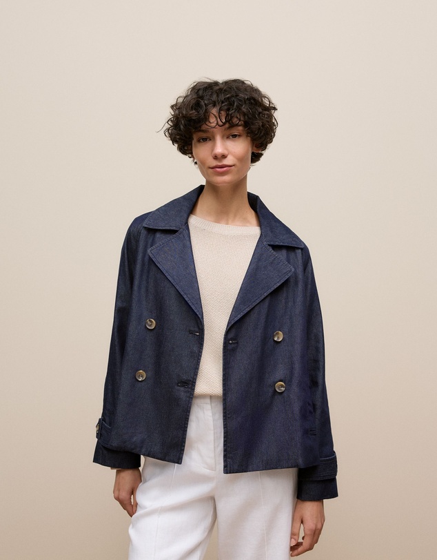 Trenery - Denim Cropped Trench in Indigo Rinse
