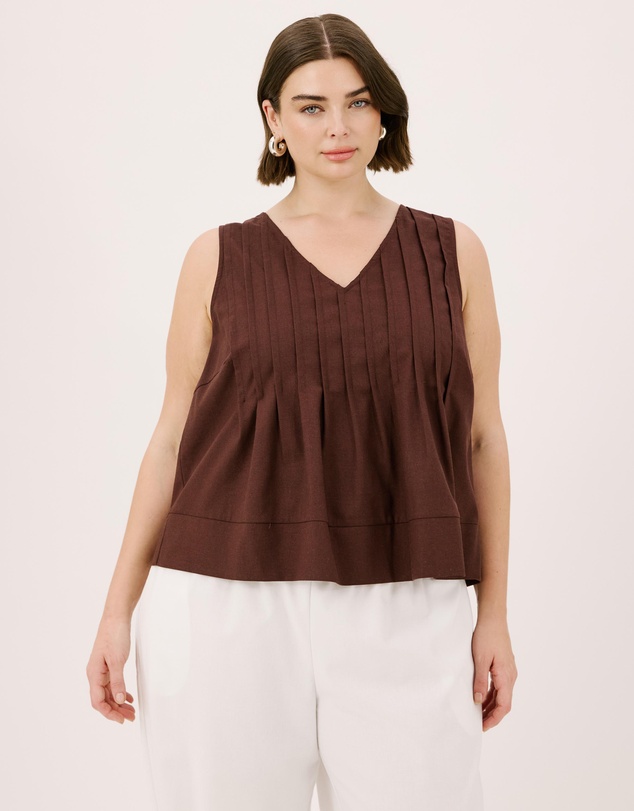 Atmos&Here Curvy - Rhea Linen Blend Pintuck Sleeveless Top