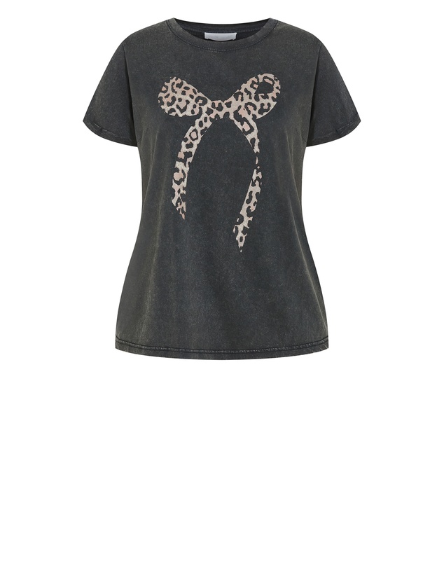 City Chic - Plus size Cuffed Sleeve Bow Tee - charcoal wash