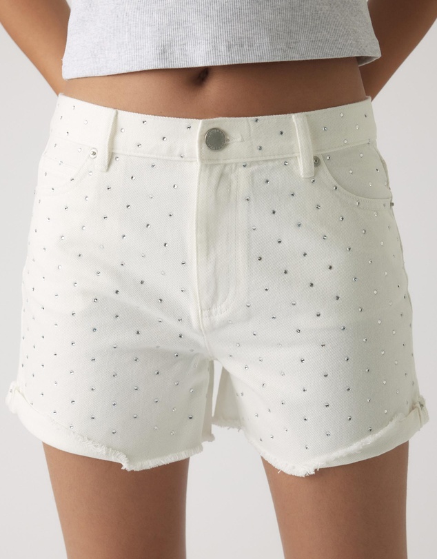 Decjuba Kids - Abbie Rhinestone Denim Shorts - Teens