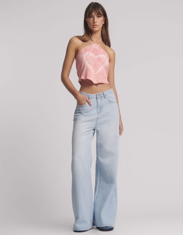 ONE TEASPOON - Tie Dye Heart Cropped Halter Neck Top - Pink