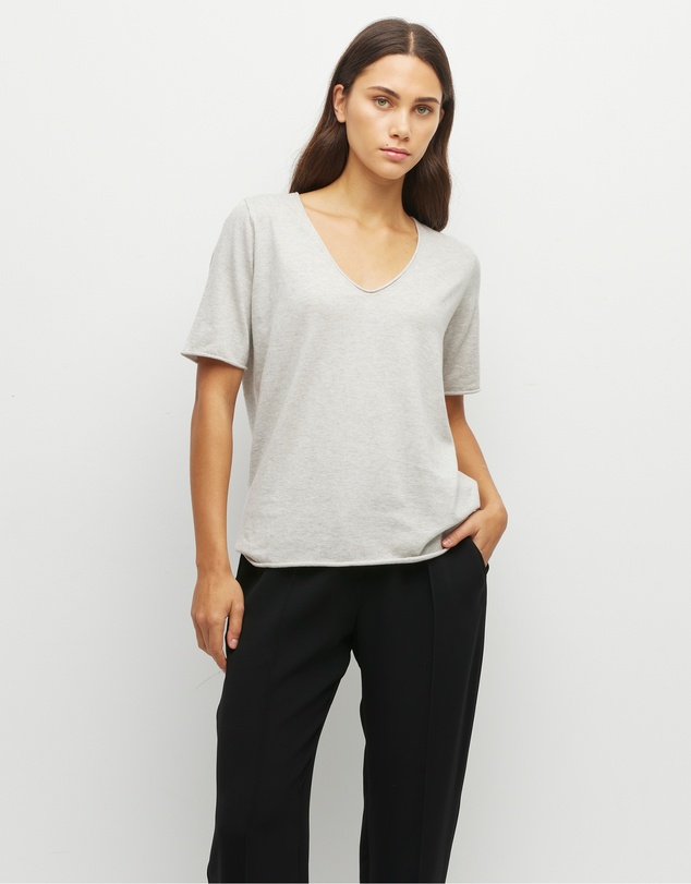 JH Lounge - JHL V-Neck T (Fine Cotton Cashmere) Soft Grey Marle