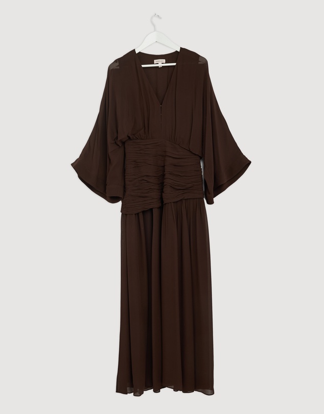 Revibe - Repaired Shona Joy Amina Balloon Sleeve Plunged Maxi Dress - AU 6