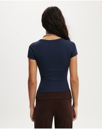 Cotton On - Goldie Rib V Neck Short Sleeve