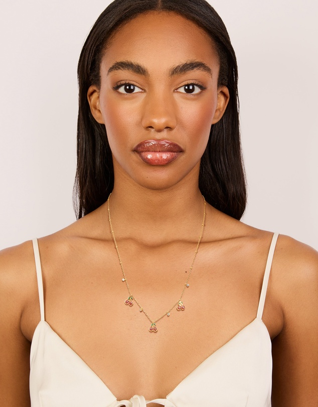 Lovisa - Waterproof Gold Plated Stainless Steel Diamante Circle & Cherry Charms Necklace