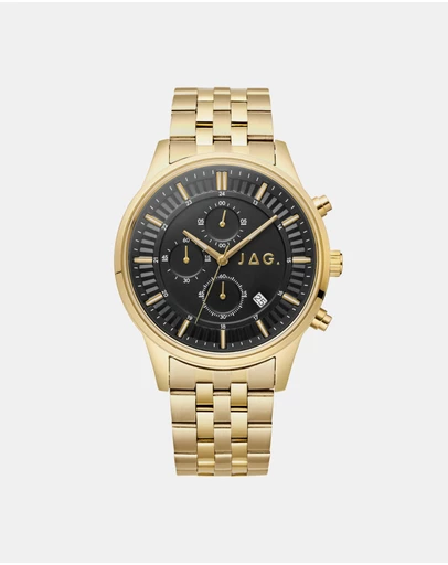 Jag - Albany Mens Black Dial 45mm Gold Watch